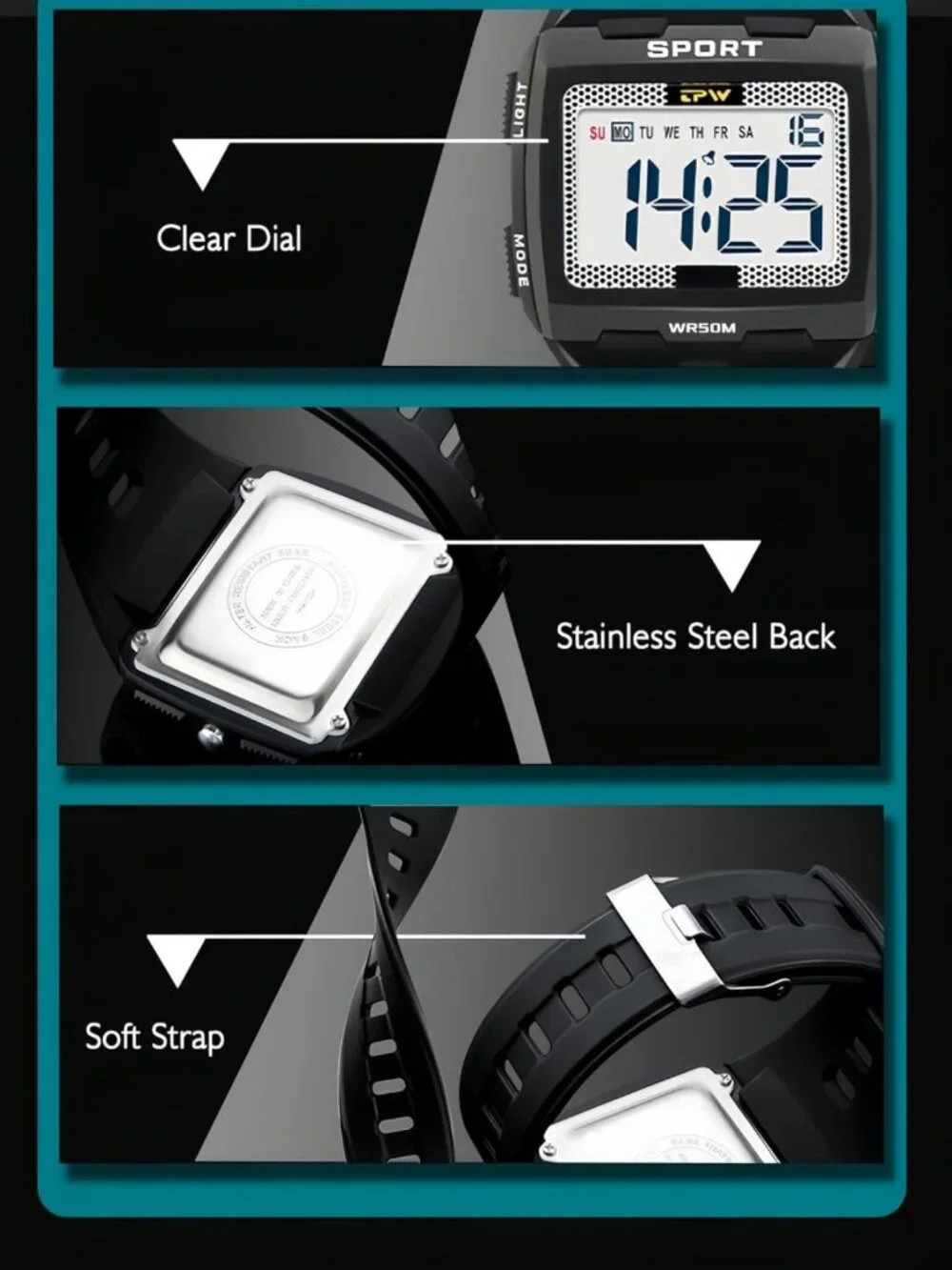 Men's Digital Military Watch - 5ATM Water Resistant, Easy-to-Read Display, Alarm